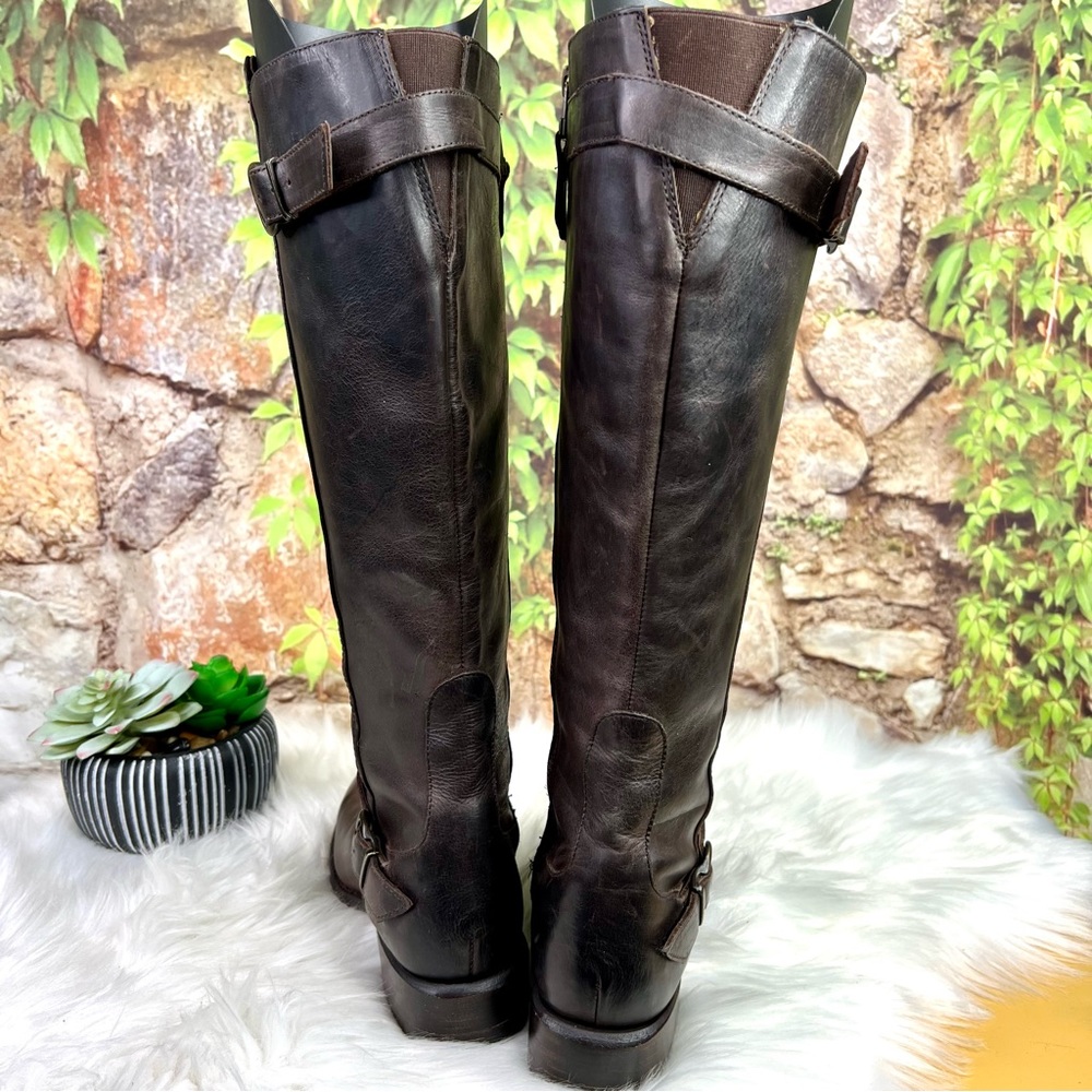 SONORA Quiet Luxury Equestrian Distressed Brown Leather Riding Boots, 6B - Picture 11 of 14